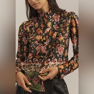 MILLE Jolie Secret Garden Floral Ruffle Blouse M Tuckernuck Poetcore Academia